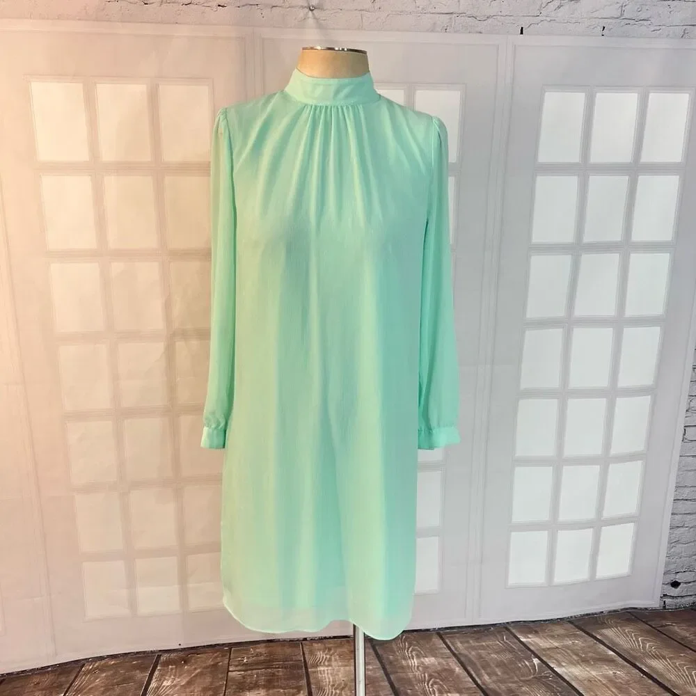🔥🔥5 for $25🔥🔥 J crew minty green Long-sheer sleeve mockneck shift dress size 2